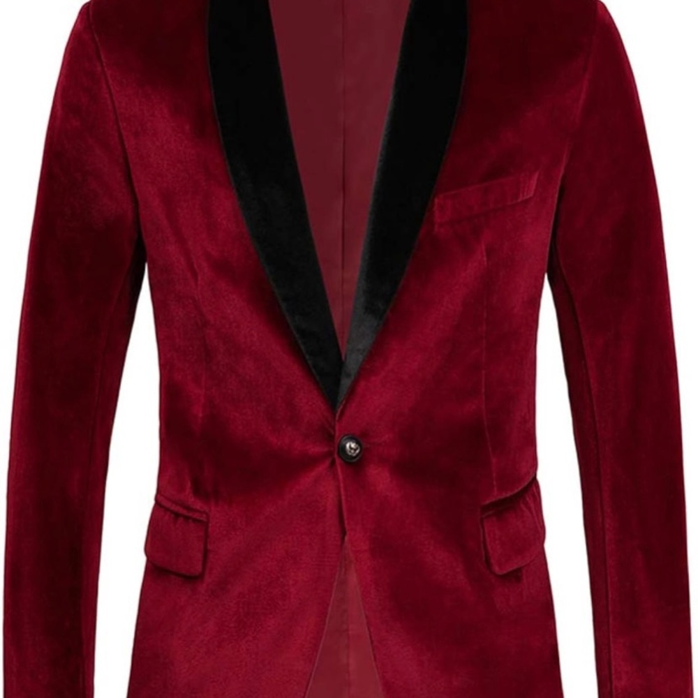 Men's Red Velvet Blazer with Black Lapel